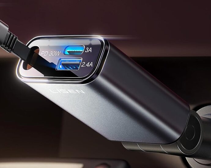 Grab a Lisen 3-Port 57W USB Car Charger with Retractable USB-C Cable for Just $10