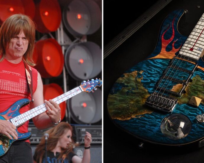 “It’s a genuinely unique instrument – and it always raises a smile”: Nigel Tufnel’s “World on Fire” guitar, used during Spinal Tap’s Live Earth performance, is headed to auction
