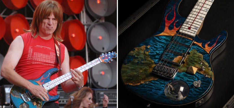 “It’s a genuinely unique instrument – and it always raises a smile”: Nigel Tufnel’s “World on Fire” guitar, used during Spinal Tap’s Live Earth performance, is headed to auction