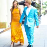 Ed Sheeran goes bold in turquoise paisley suit and Tiffany sneakers for Taylor Swift and Travis Kelce’s wedding