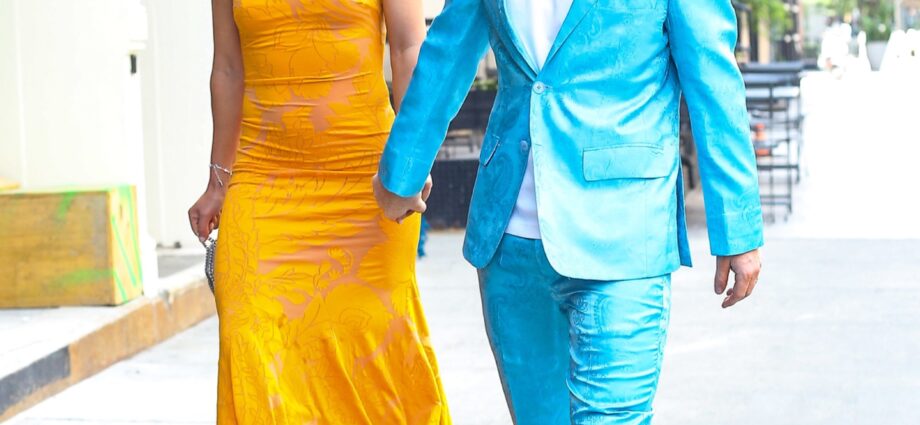 Ed Sheeran goes bold in turquoise paisley suit and Tiffany sneakers for Taylor Swift and Travis Kelce’s wedding