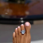Brooks Nader levels up her pedicure with a massive aquamarine-set toe ring