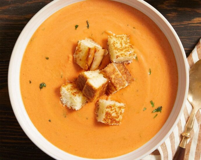 Creamy Sun-Dried Tomato Soup with Grilled Cheese Croutons