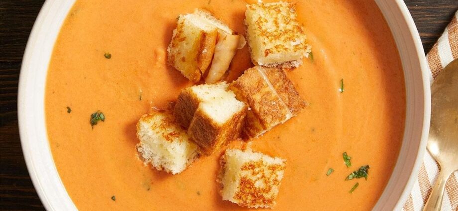 Creamy Sun-Dried Tomato Soup with Grilled Cheese Croutons